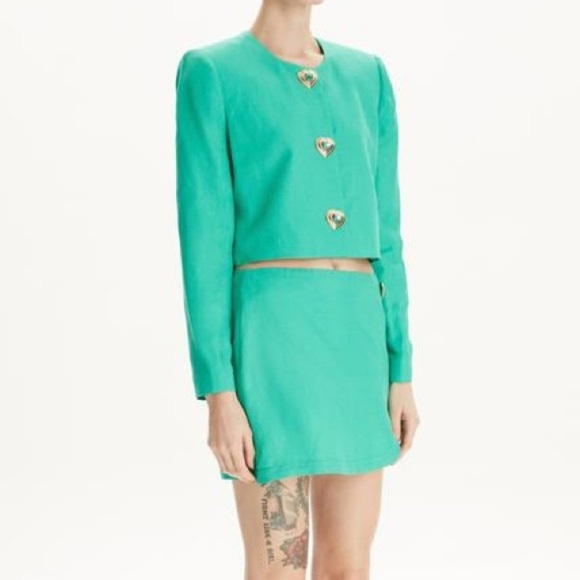 ADL x Raisa Vanessa crop green heart embellished button blazer M St Pattys - Picture 3 of 7
